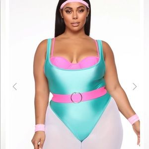 Fashion Nova Pink and Teal Bodysuit